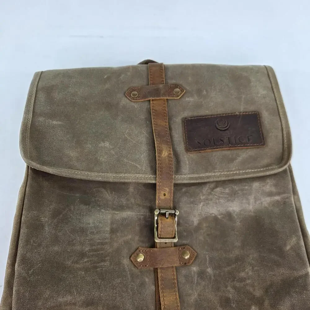Solstice Oil Waxed Canvas Backpack Rucksack Brown Travel Outdoor Backpacks Bag - Picture 10 of 14